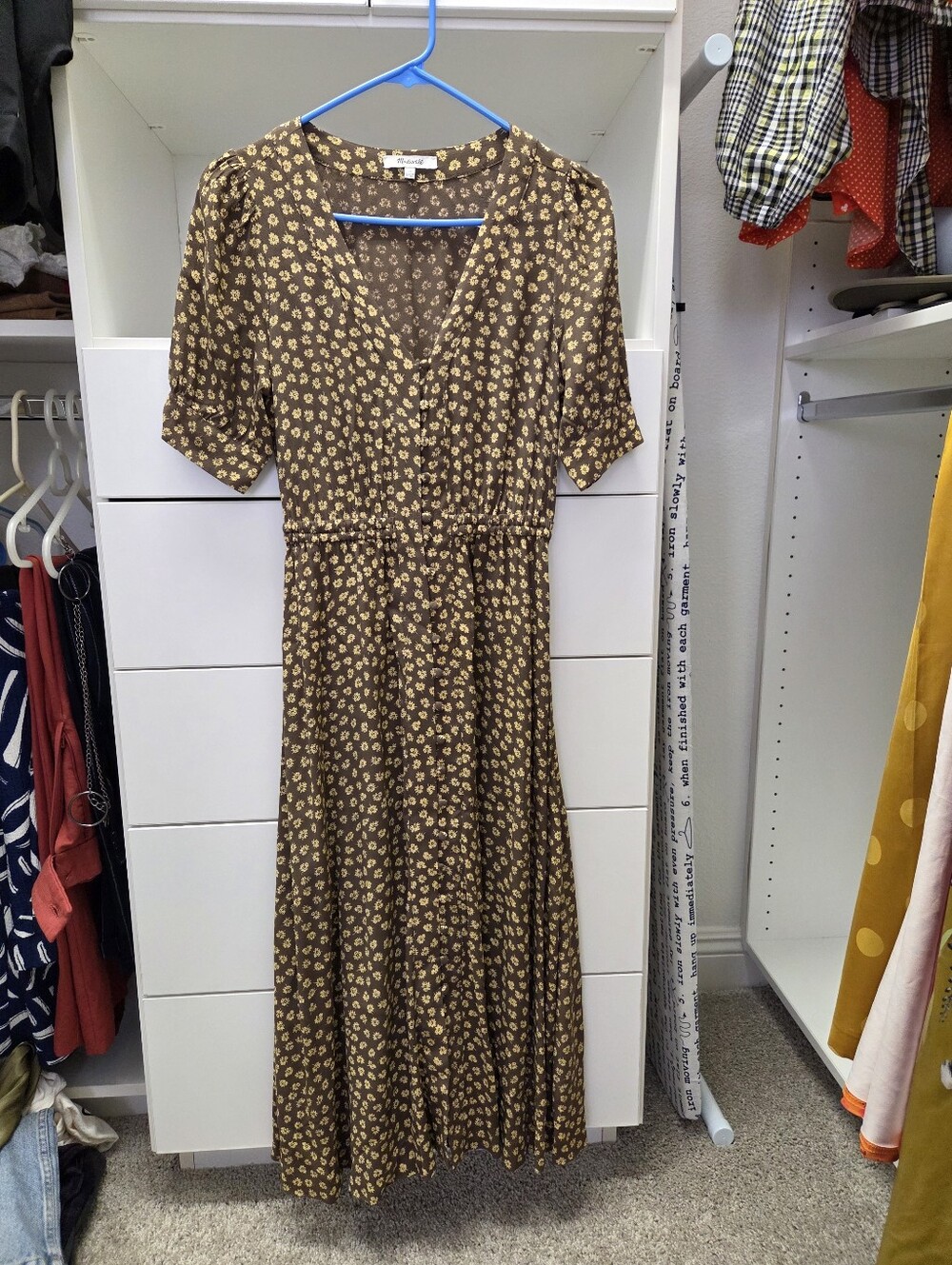 Madewell Brown Midi Dress with Yellow Floral Print